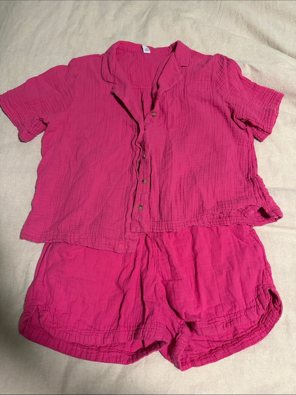 Old Navy Bright Pink Cotton Button-Front Shirt and Shorts Set